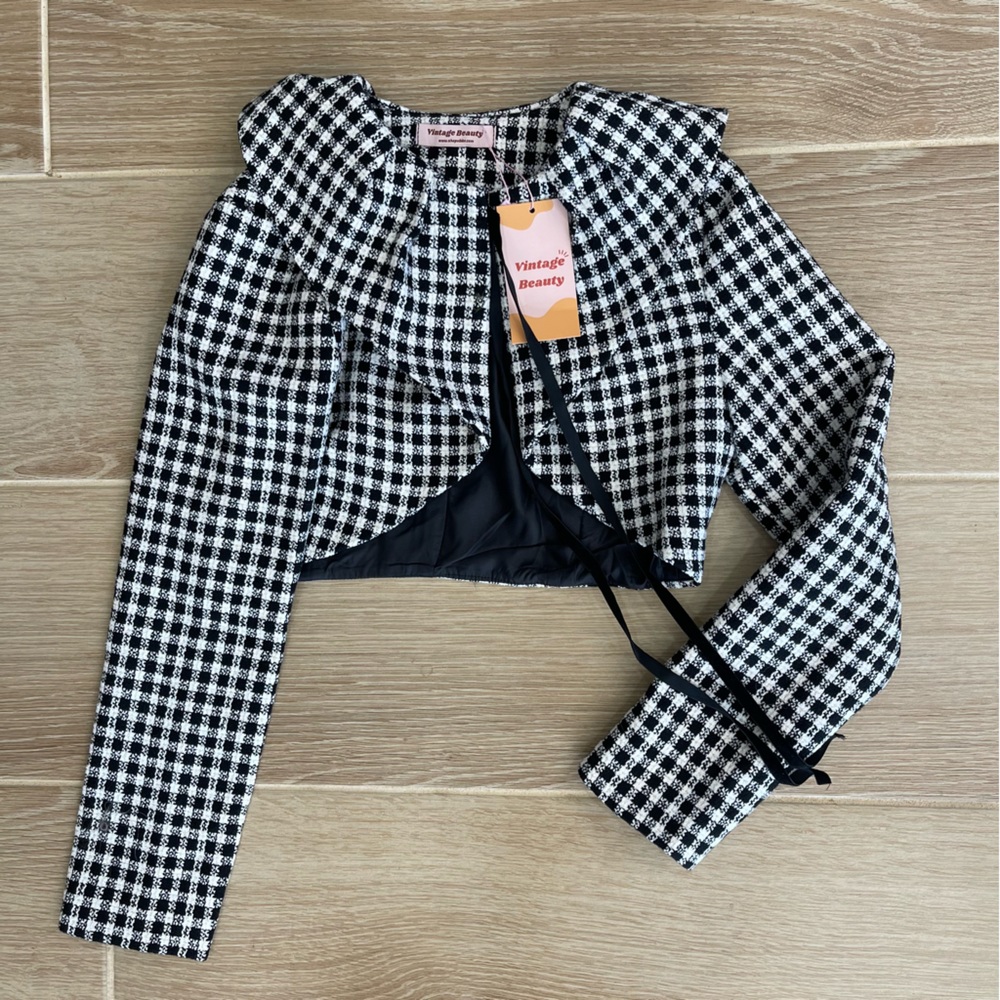 Retro Tweed Cropped Overcoat | Black & White | NWT